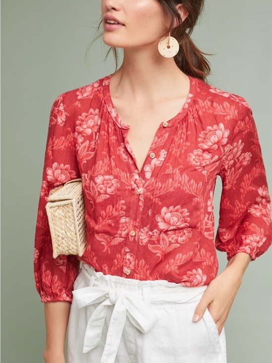 Anthropologie Tops - Anthropologie Red Button Down Blouse